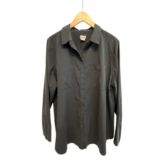 Chico's Shirt Size 3 16 18‎ Soft Button Up Black Long Sleeve Pockets Classic - Picture 1 of 13